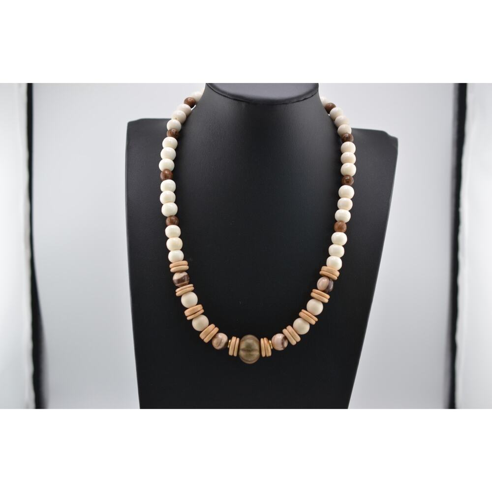 Native American Handmade Sea Coral, Driftwood-Wooden-Glass  Beads 20" Necklace